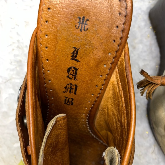 L. A.M.B. By Gwen Stefani tan suade & natural leather wedge clog/mule - Picture 6 of 16